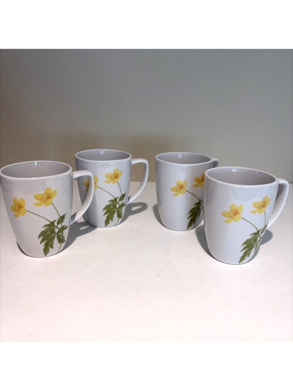 Corelle Coordinates Porcelain BUTTERCUP Floral Coffee Mugs 12 Ounce Set of 4